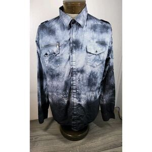 Indigo Star Shirt Mens XL Black Tie Dye Long‎ Sleeve Button-Up Graphic Print